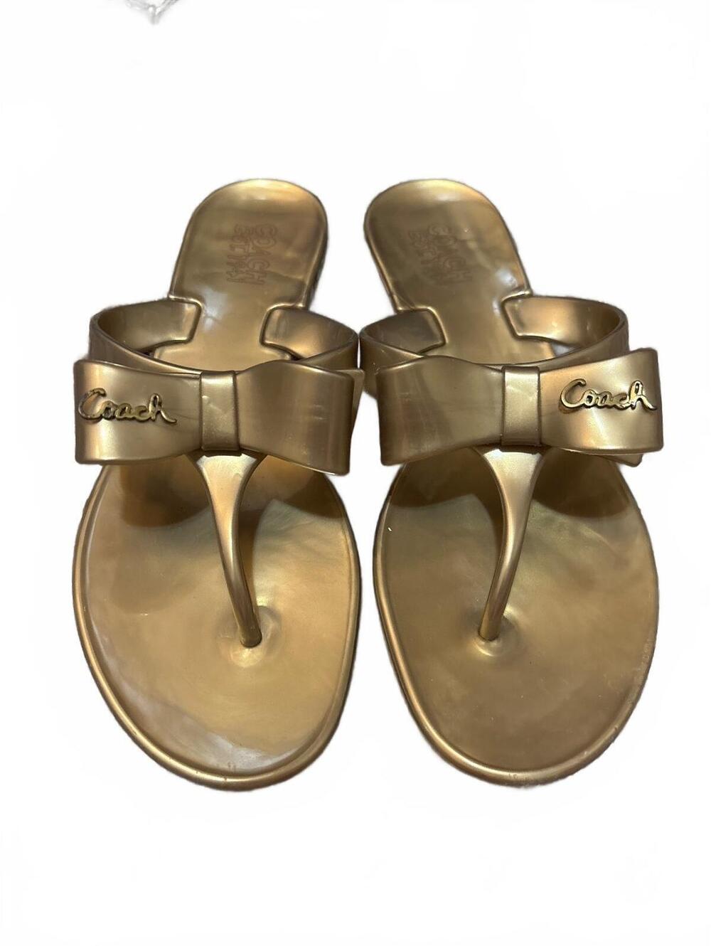 Coach Pretty Metallic Gold Jelly Bow Sandals Flip Flops Slides Women's Sz 7
